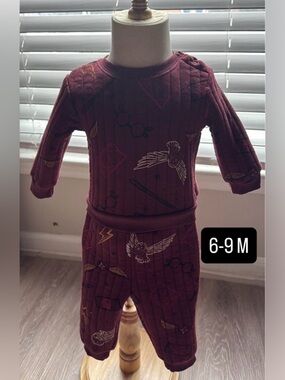 Wine-Red Quilted Baby Two-Piece Set with Magic Motifs